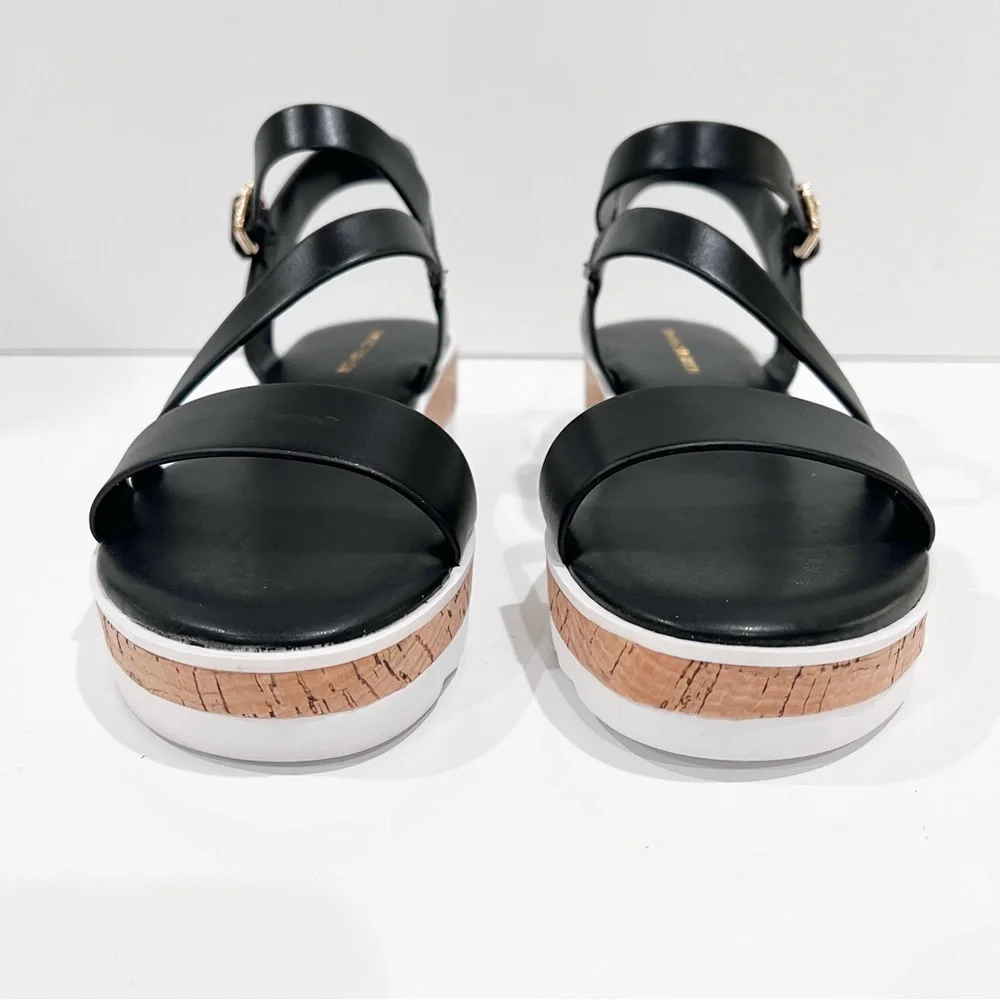 Marc Fisher Grandie Cork Platform Strappy Wedge Sandals Buckle Black 7.5 NEW - Picture 4 of 16